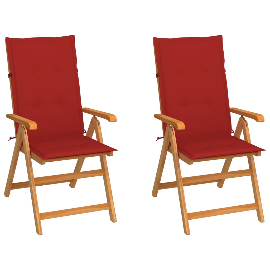 Cadeiras de jardim c/ almofadões vermelhos 2 pcs teca maciça