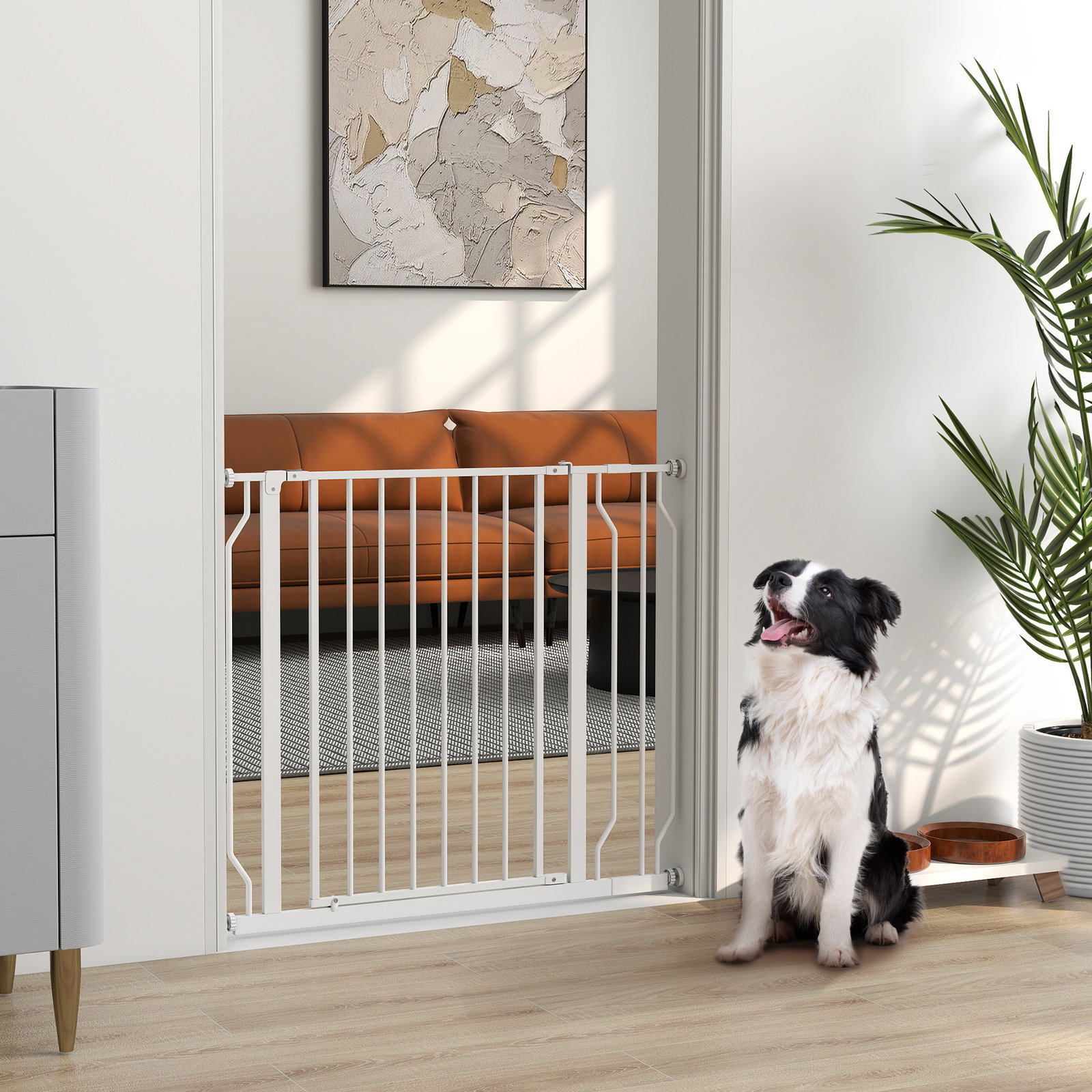 Barreira de Segurança para Cães Extensível para Escadas e Portas 75-95cm com Extensão de 10 cm Altura 76 cm Branco