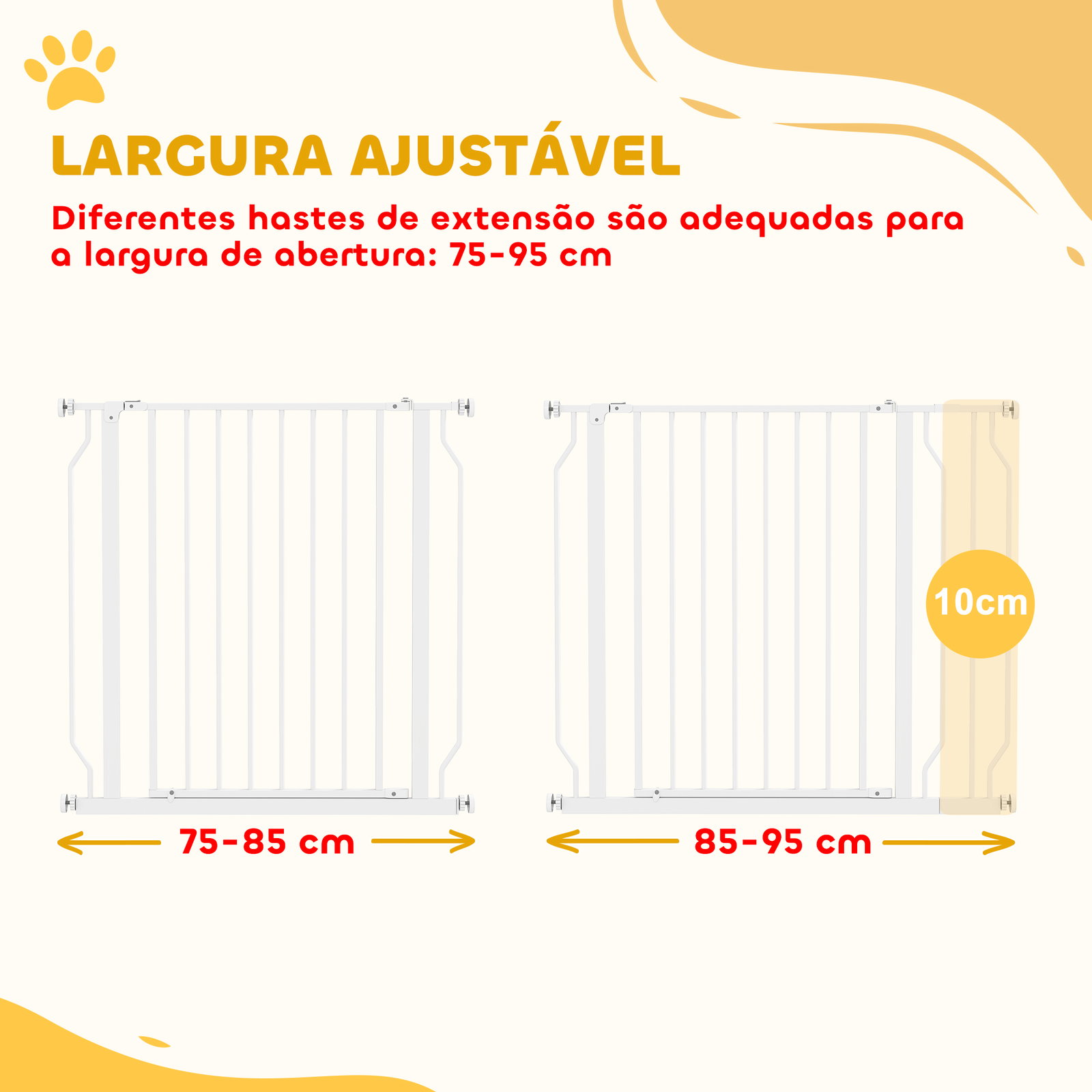 Barreira de Segurança para Cães Extensível para Escadas e Portas 75-95cm com Extensão de 10 cm Altura 76 cm Branco