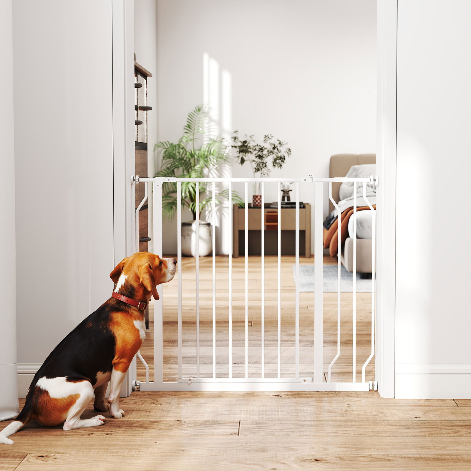 Barreira de Segurança para Cães Extensível para Escadas e Portas 75-95cm com Extensão de 10 cm Altura 76 cm Branco