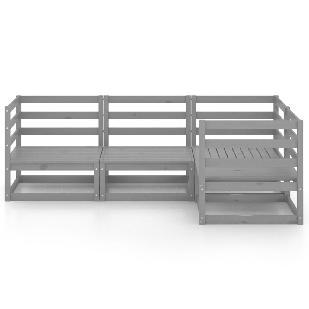 4 Pcs conjunto lounge de jardim pinho maciço cinzento