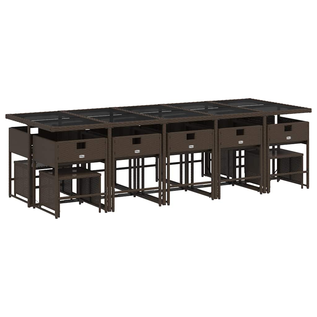 15 Pcs conjunto jantar p/ jardim c/ almofadões vime PE castanho