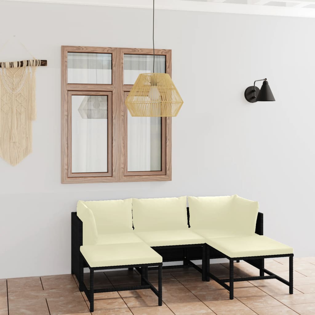 5 Pcs conjunto lounge de jardim c/ almofadões vime PE preto
