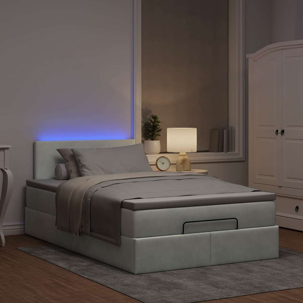 Cama otomana com colchão & leds 120x190cm veludo cinza-claro