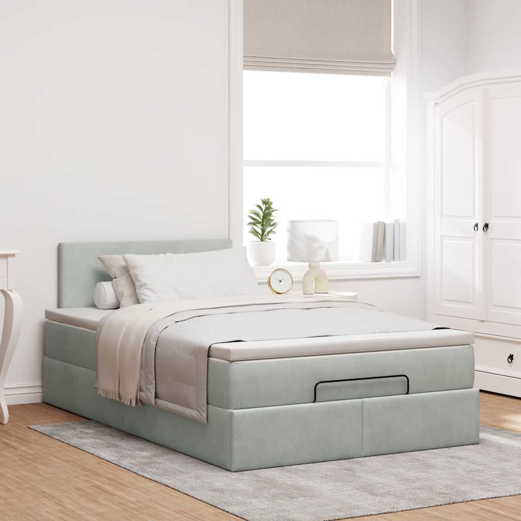 Cama otomana com colchão & leds 120x190cm veludo cinza-claro