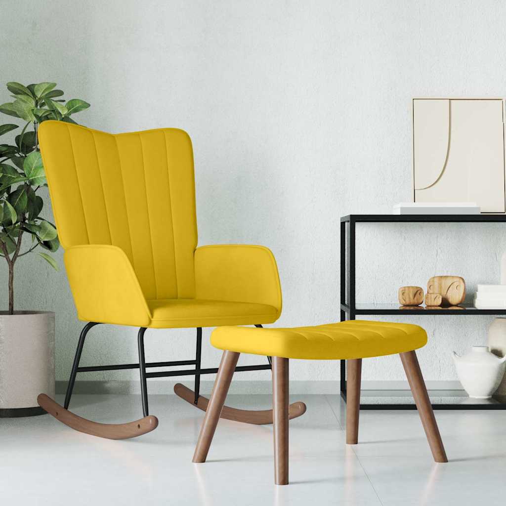 Cadeira de baloiço com banco veludo amarelo mostarda