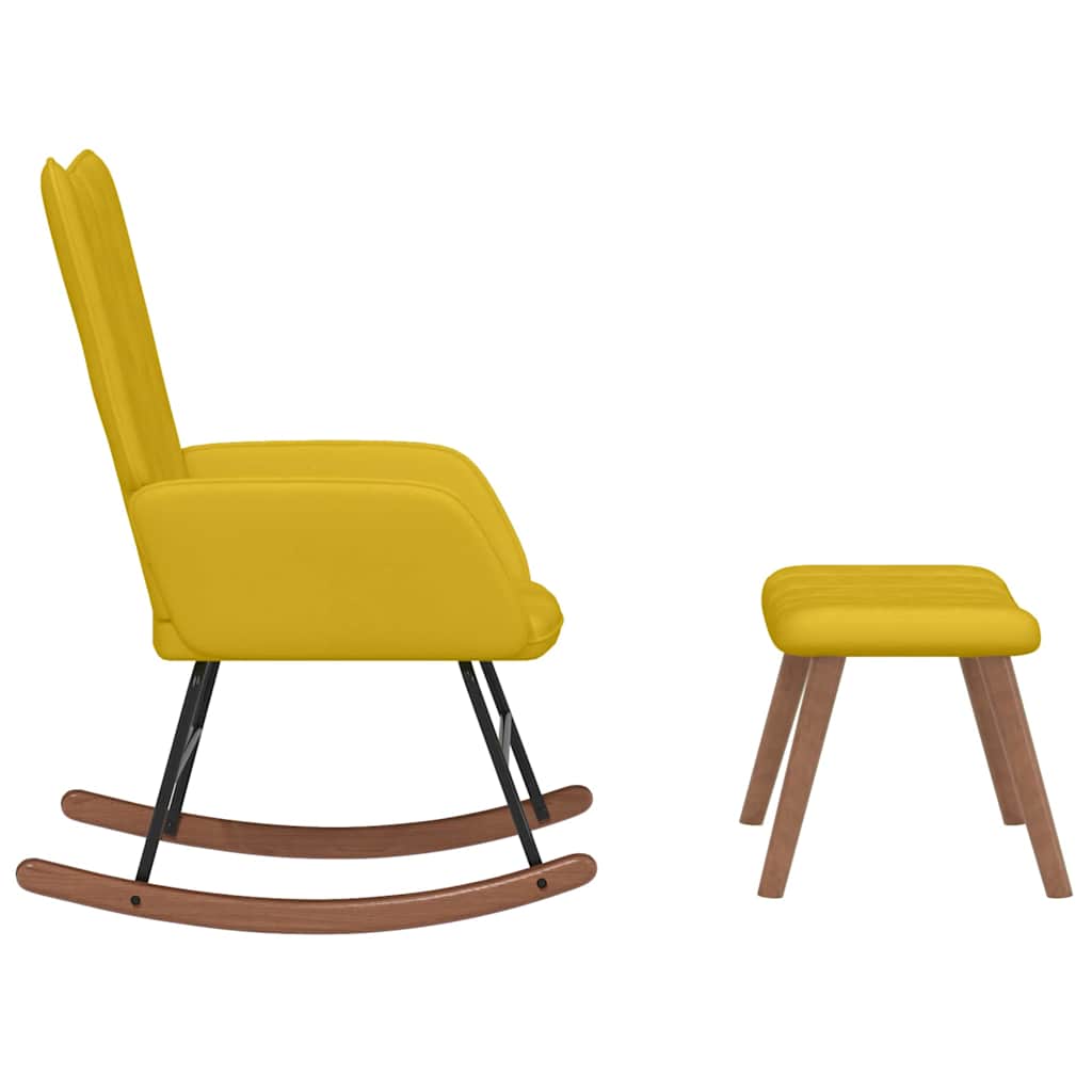 Cadeira de baloiço com banco veludo amarelo mostarda