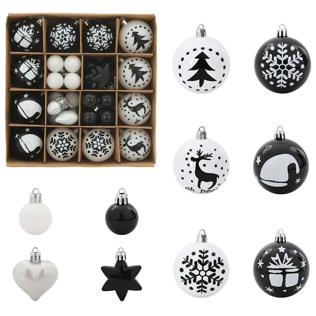 Conjunto de bolas de natal 40 unid. preto e branco ø 6 cm leds