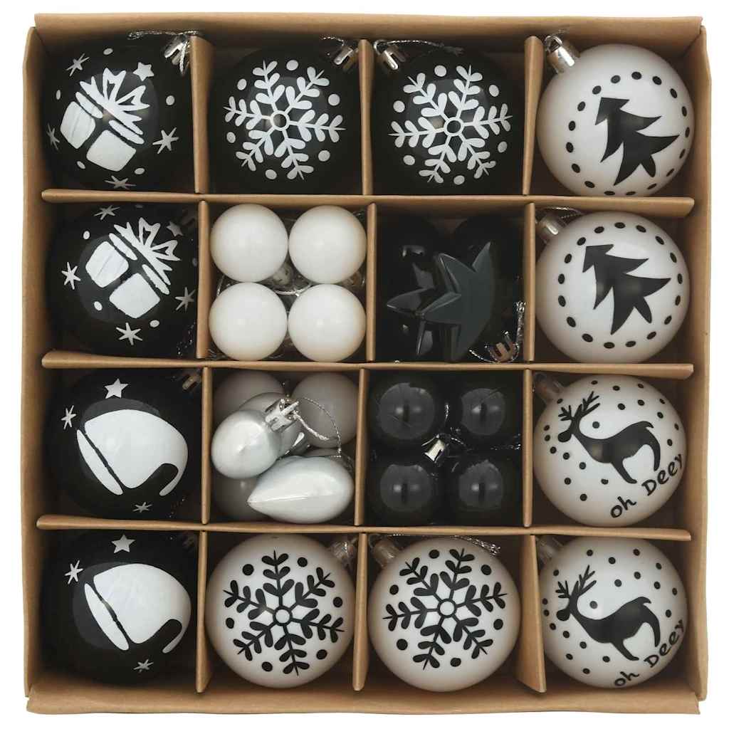 Conjunto de bolas de natal 40 unid. preto e branco ø 6 cm leds