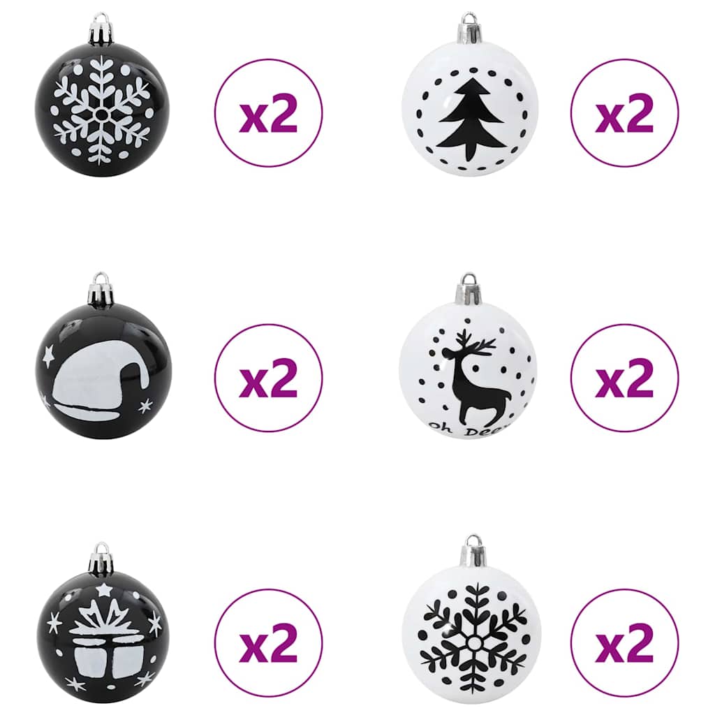 Conjunto de bolas de natal 40 unid. preto e branco ø 6 cm leds