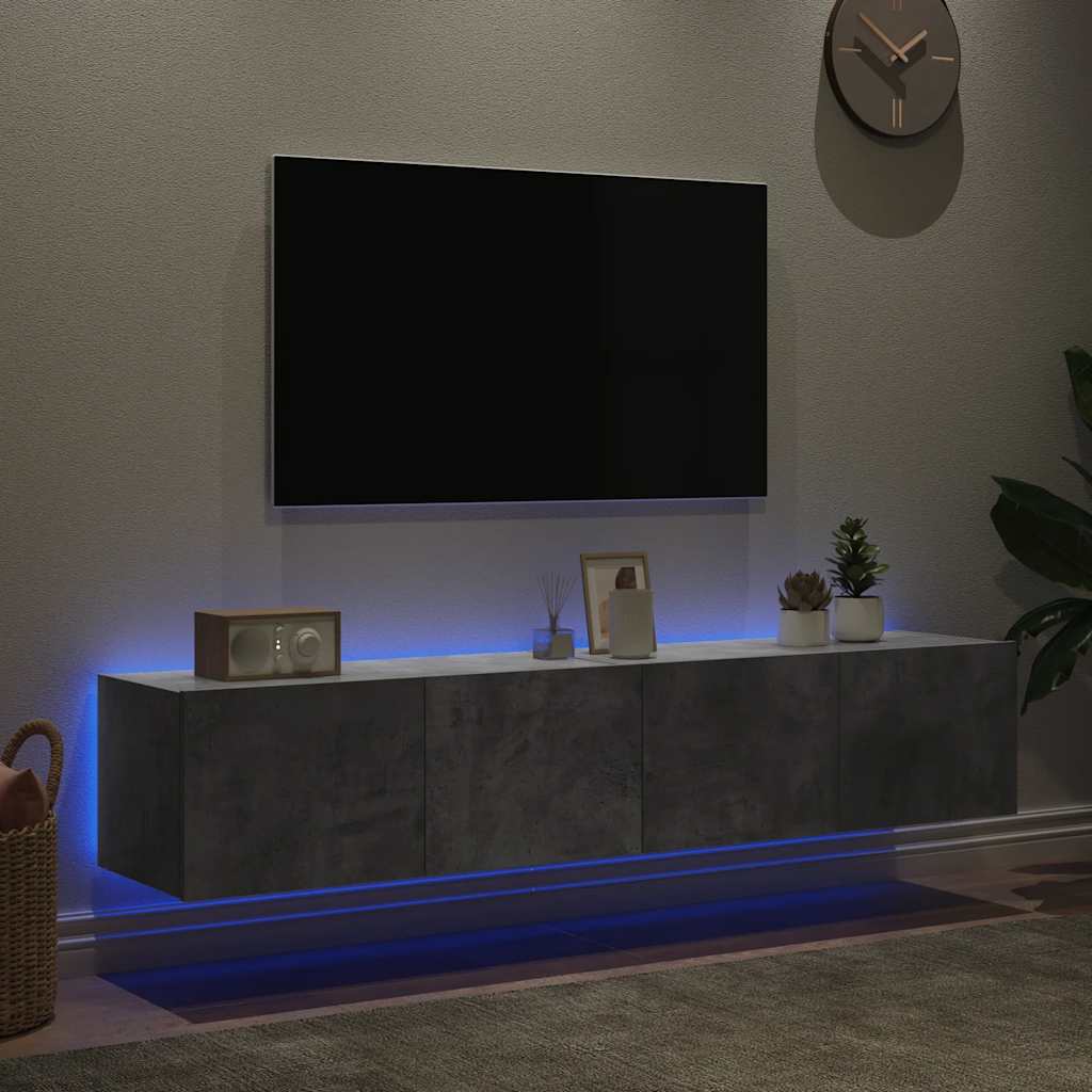 Móveis de parede para TV com luzes LED 2 pcs cinzento cimento