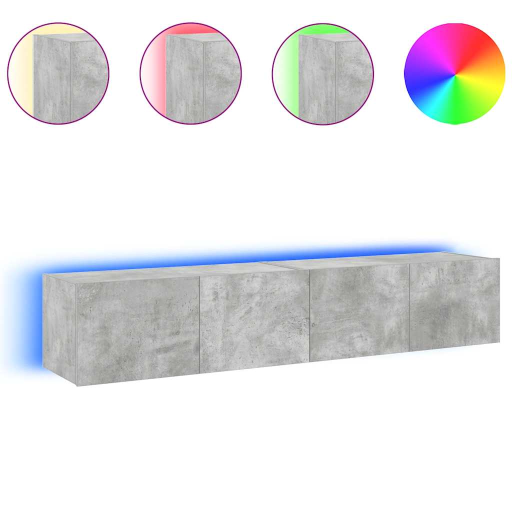 Móveis de parede para TV com luzes LED 2 pcs cinzento cimento