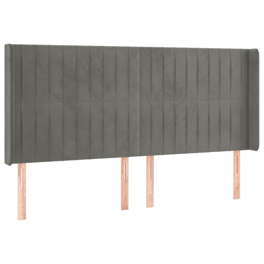 Cabeceira cama c/ luzes LED veludo 203x16x118/128cm cinza-claro