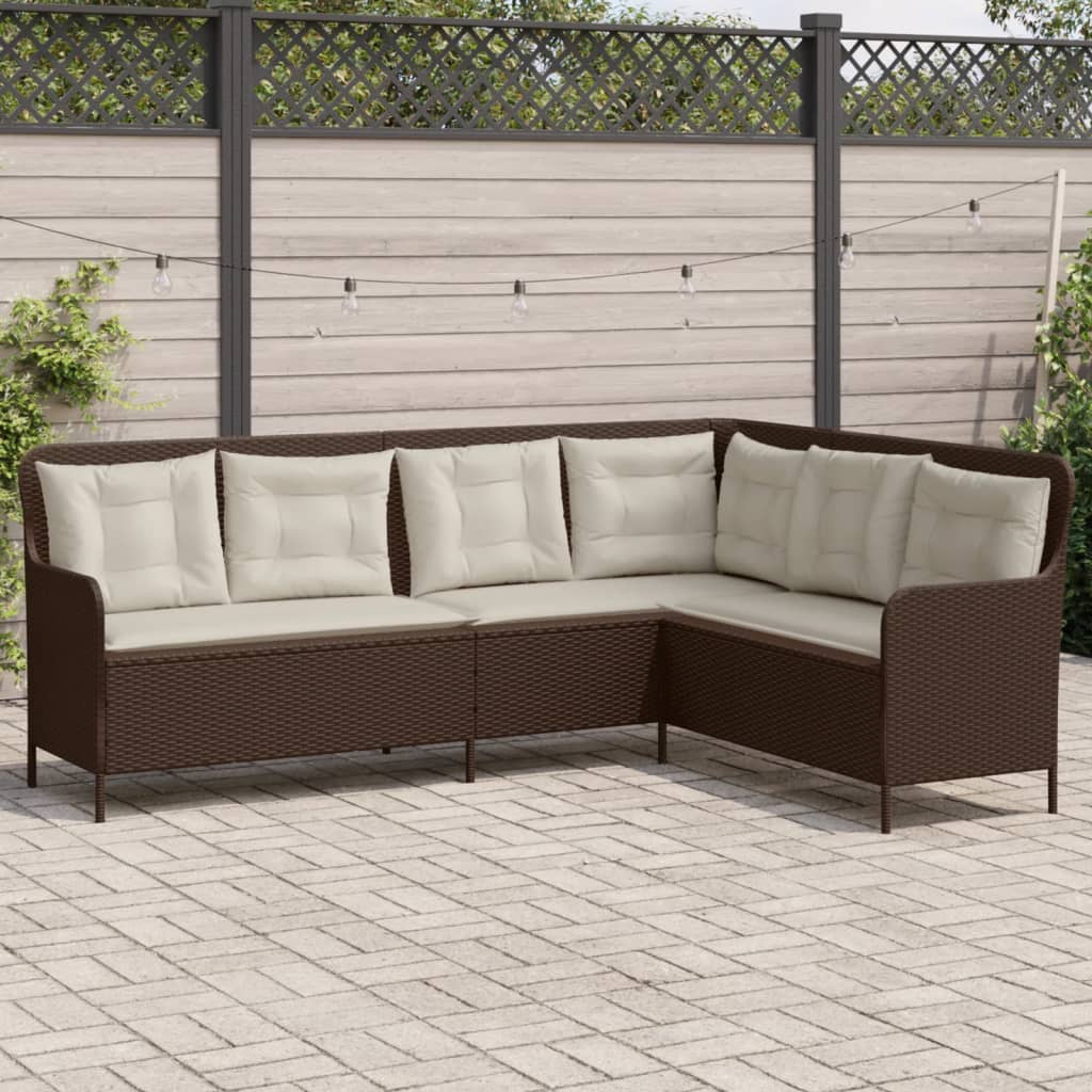 Sofá de jardim em forma de l com almofadões vime PE castanho