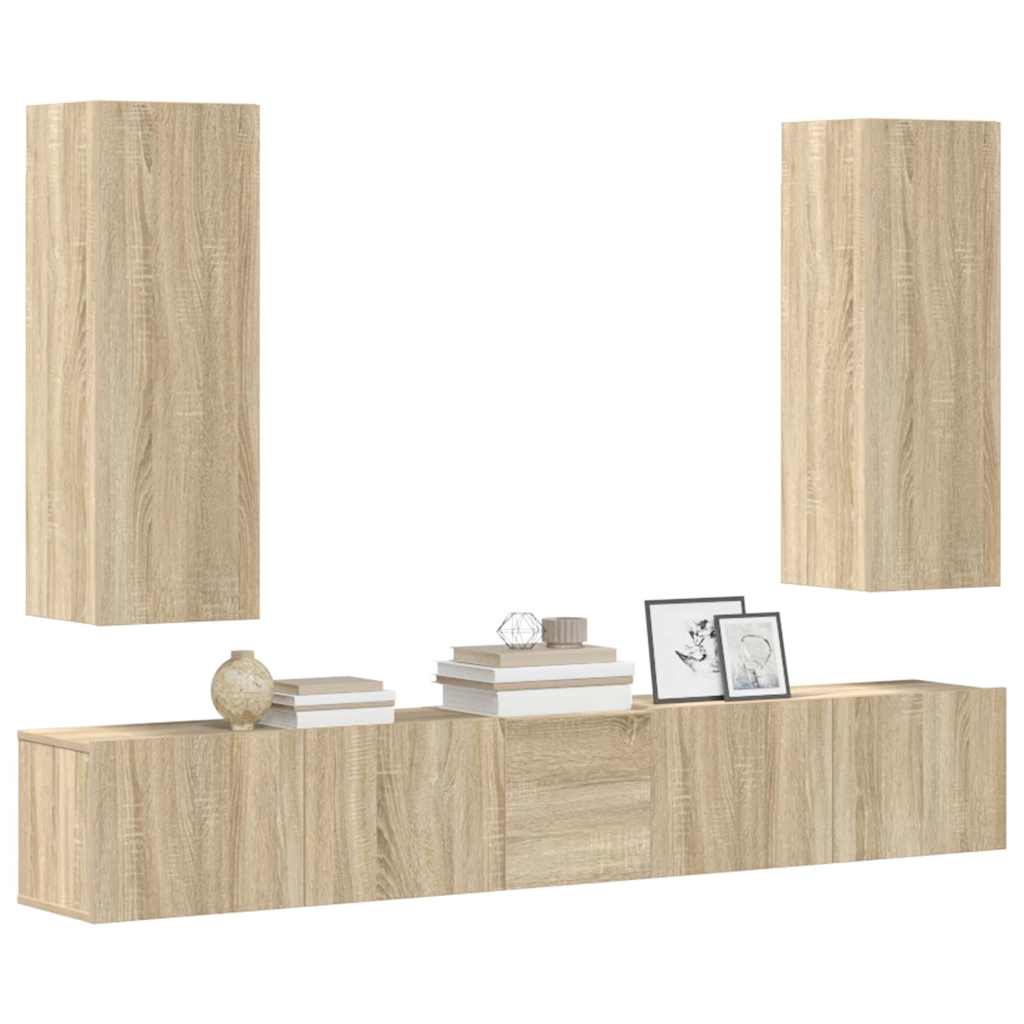 Conjunto móveis de TV 5 pcs madeira processada carvalho sonoma