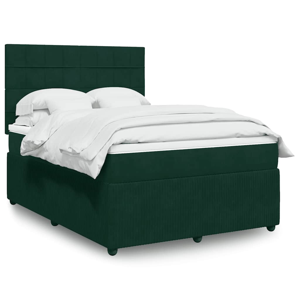Cama com molas/colchão 140x200 cm veludo verde-escuro