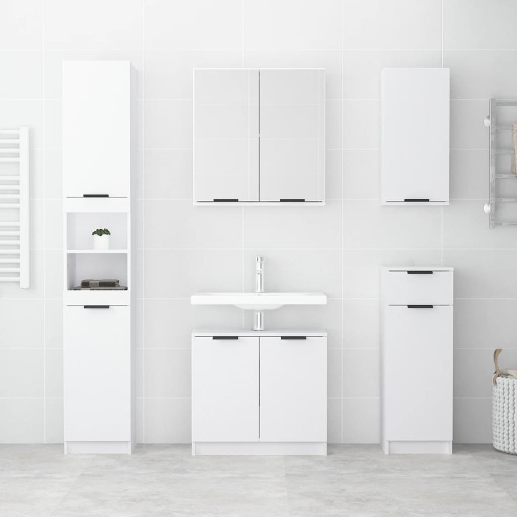 5Pcs conj. armários casa de banho madeira processada branco