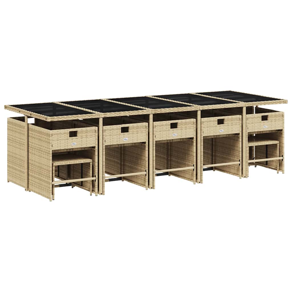 15 Pcs conjunto de jantar p/ jardim com almofadões vime PE bege