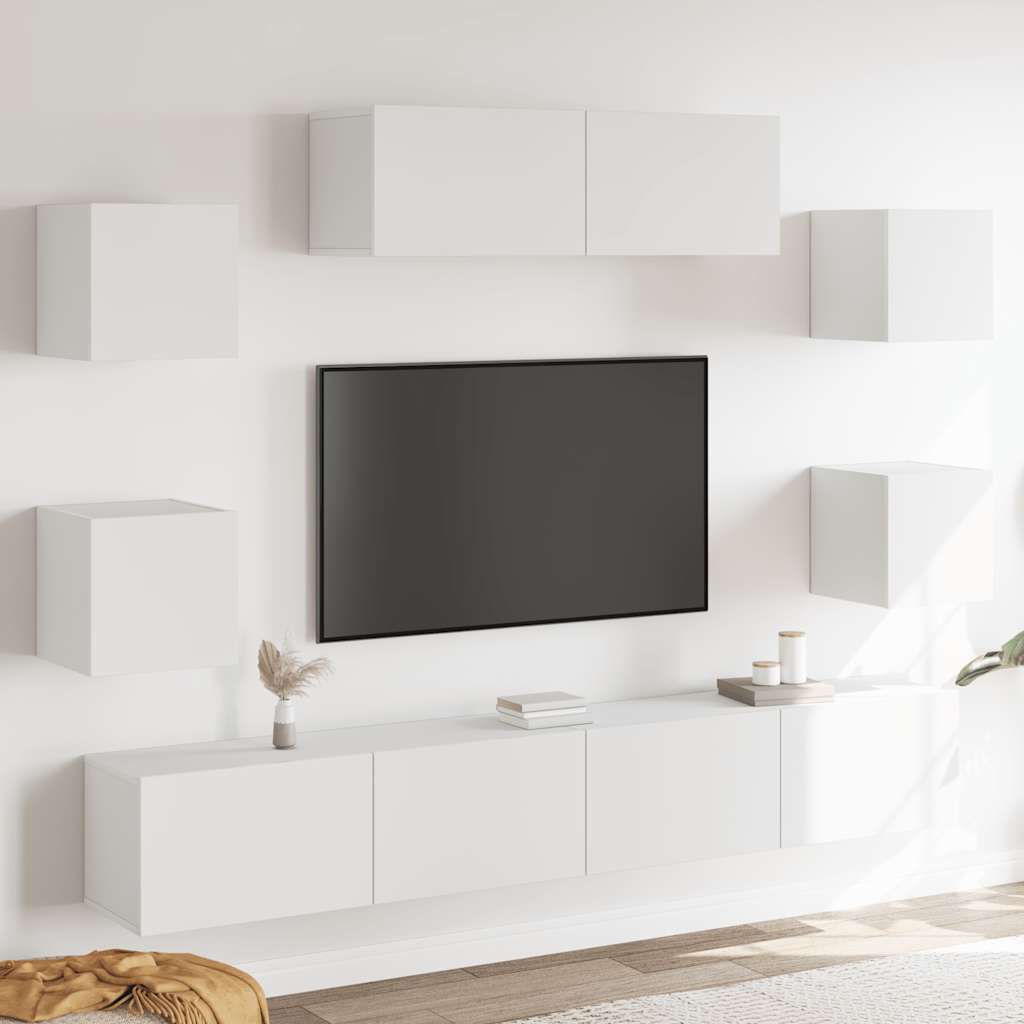 Conjunto móveis de TV 7 pcs madeira processada branco