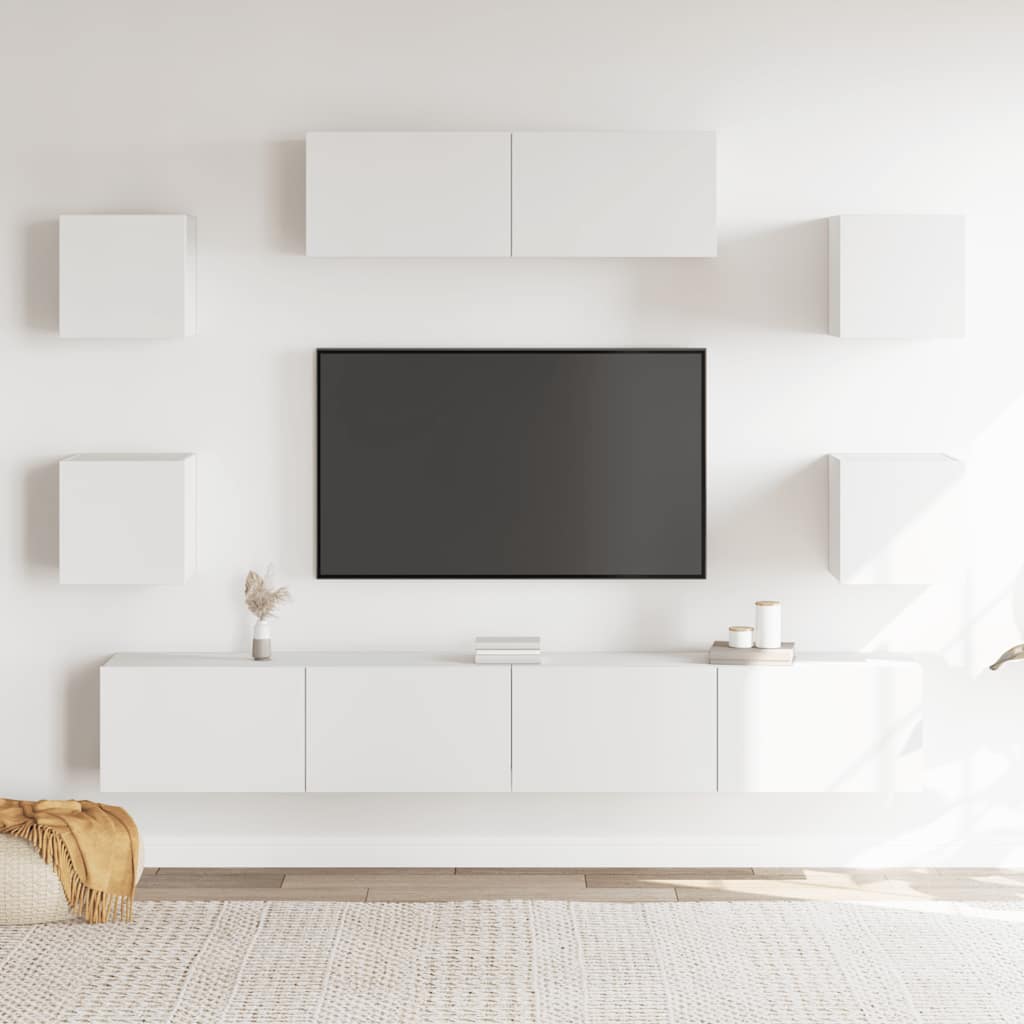 Conjunto móveis de TV 7 pcs madeira processada branco