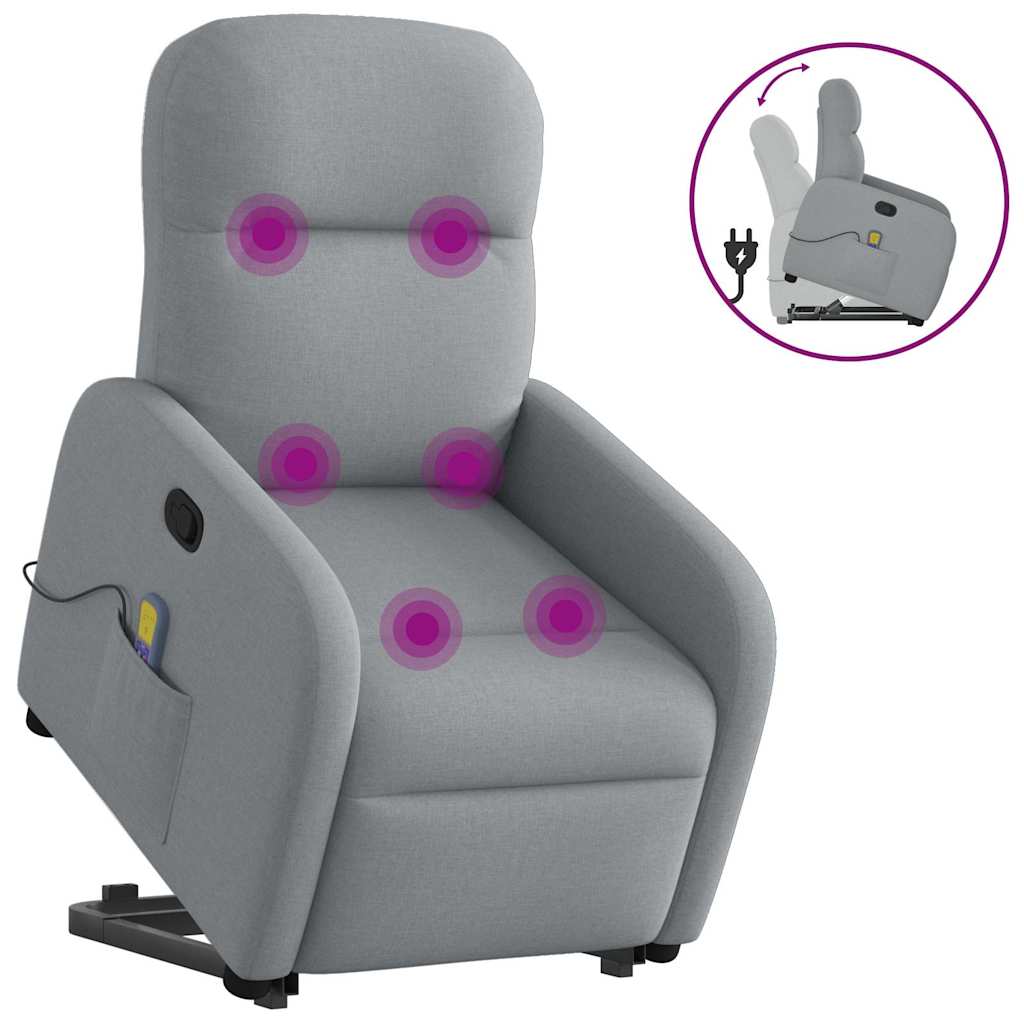Poltrona reclinável massagens tecido cinzento-claro