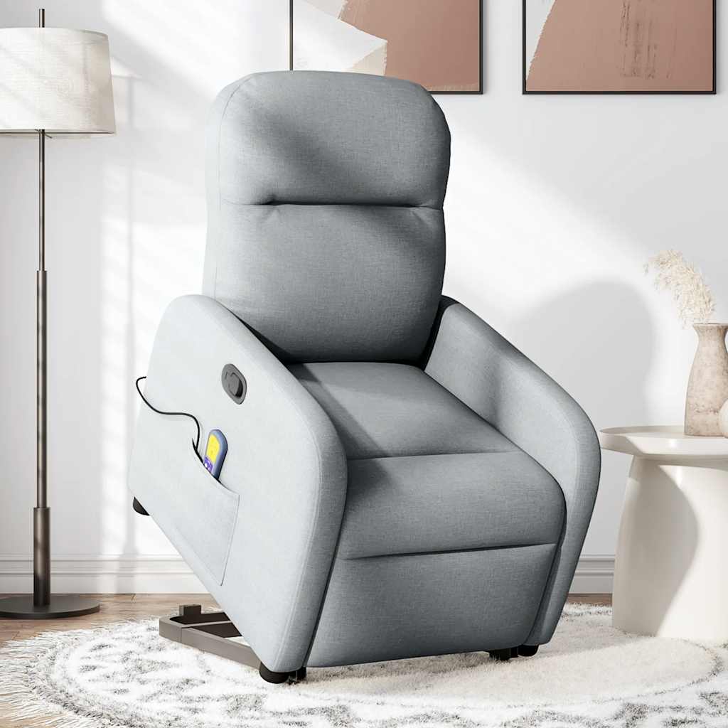 Poltrona reclinável massagens tecido cinzento-claro