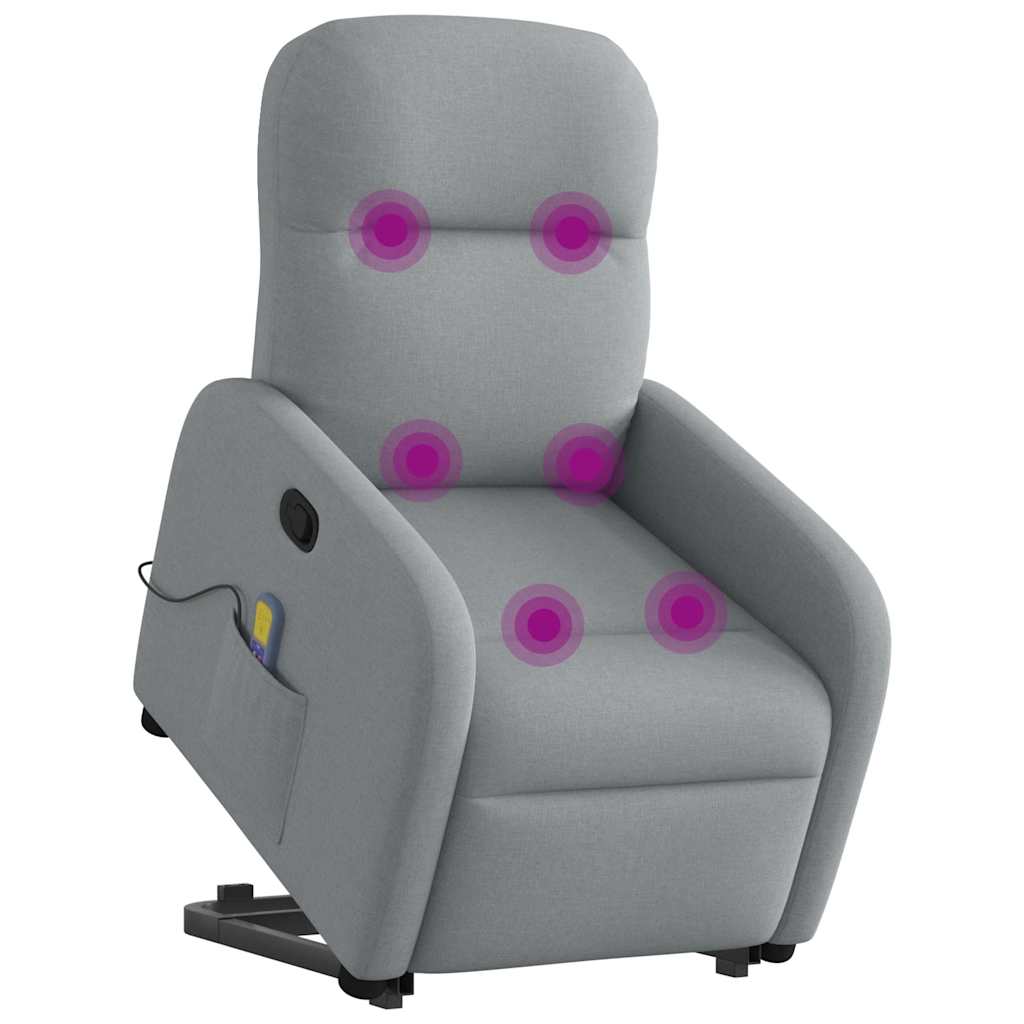 Poltrona reclinável massagens tecido cinzento-claro