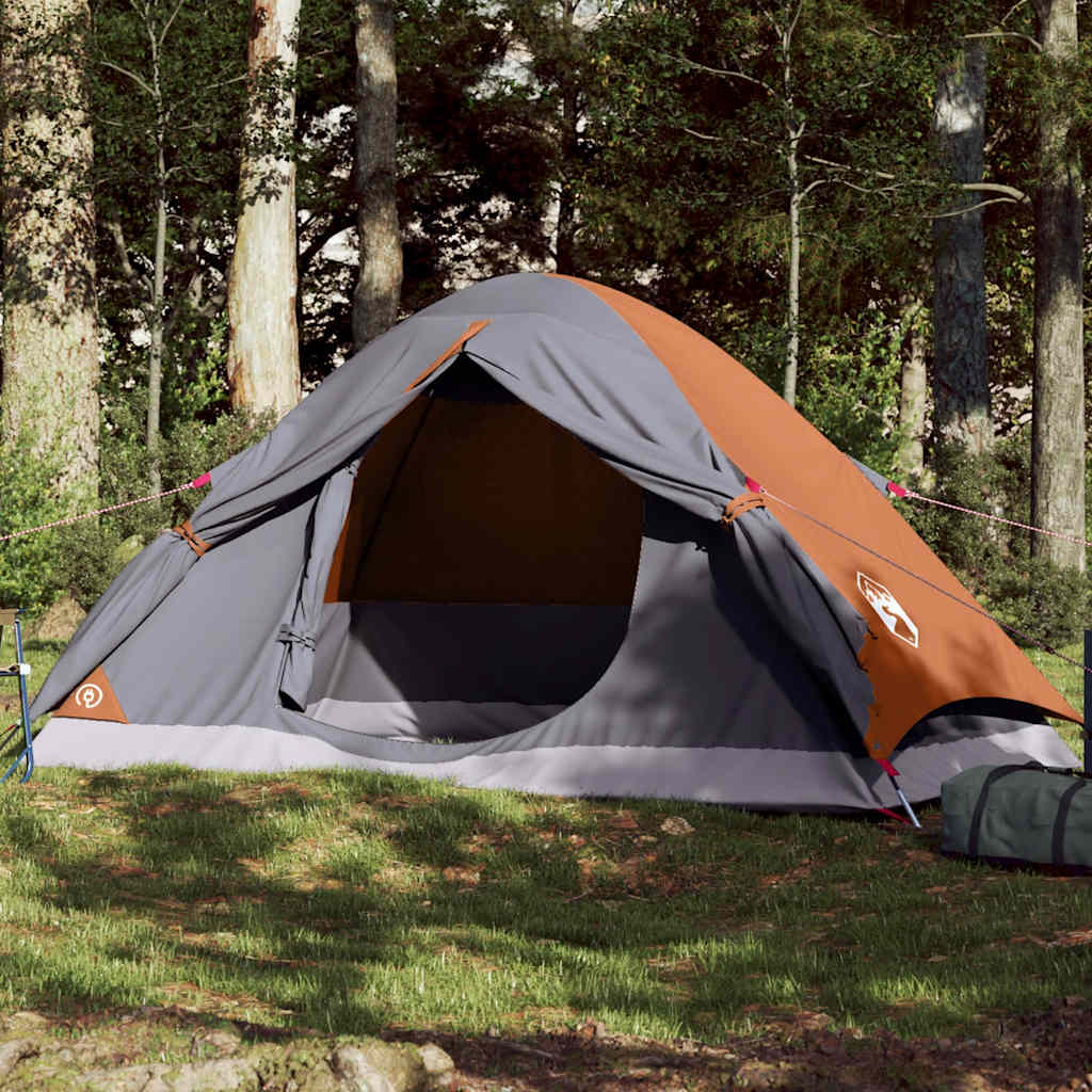 Tenda de campismo cúpula p/ 2 pessoas impermeável cinza/laranja