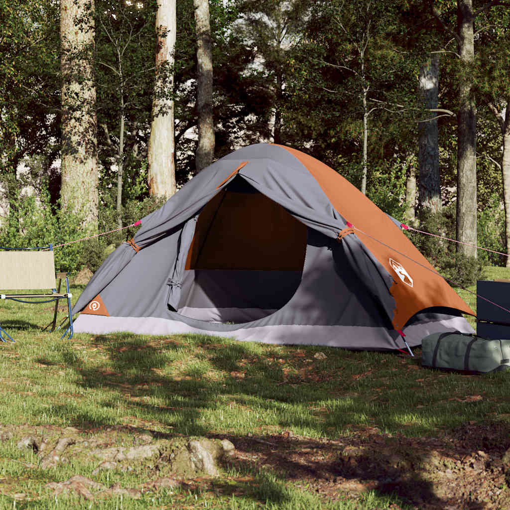 Tenda de campismo cúpula p/ 2 pessoas impermeável cinza/laranja