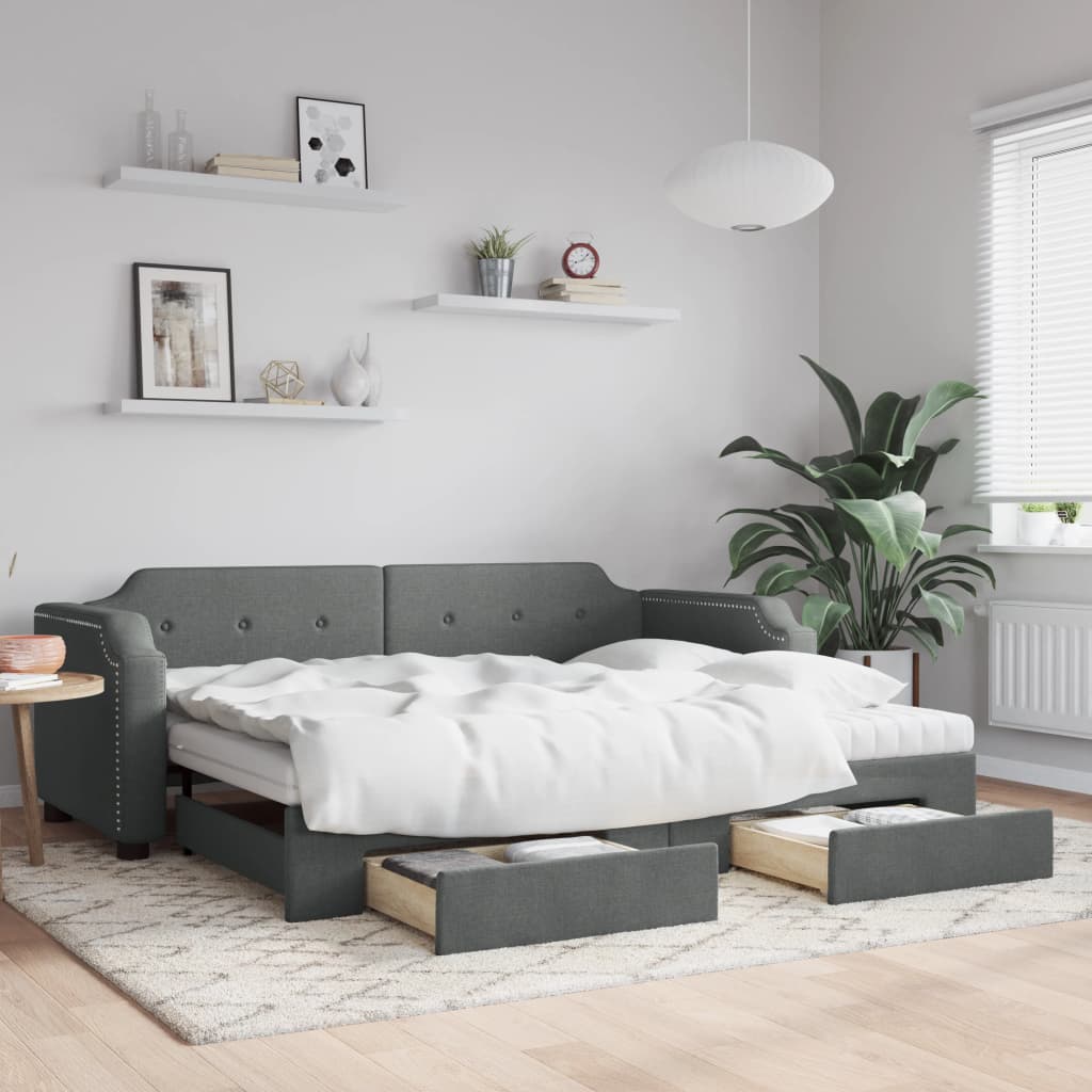Sofá-cama c/ gavetão e gavetas 90x190 cm tecido cinzento-escuro