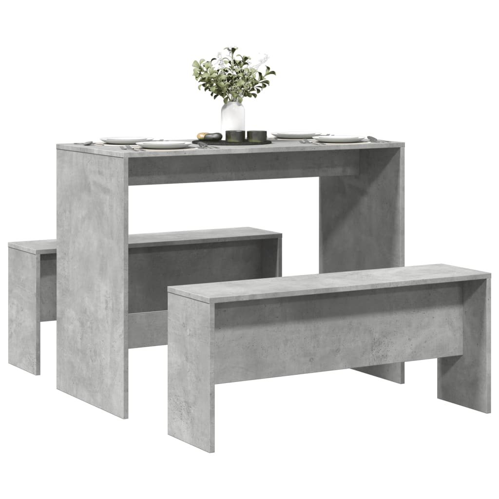 3 Pcs conj. mesa jantar e banco deriv. madeira cinzento cimento