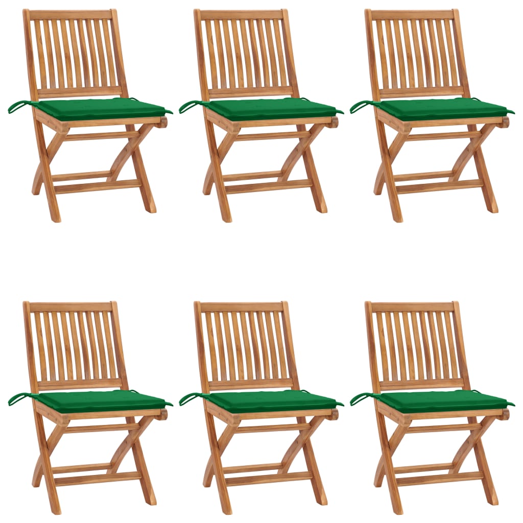 Cadeiras de jardim dobráveis c/ almofadões 6 pcs teca maciça