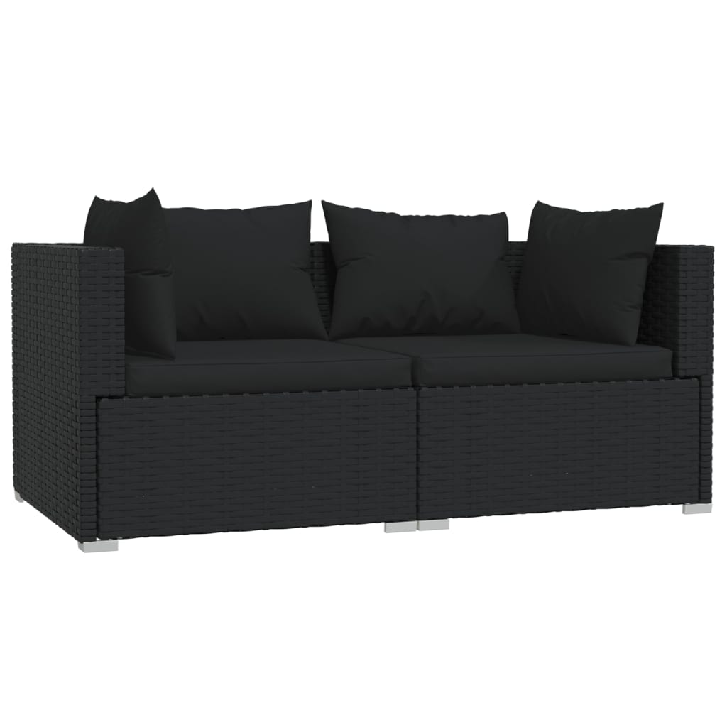 3 Pcs conjunto lounge de jardim c/ almofadões vime PE preto