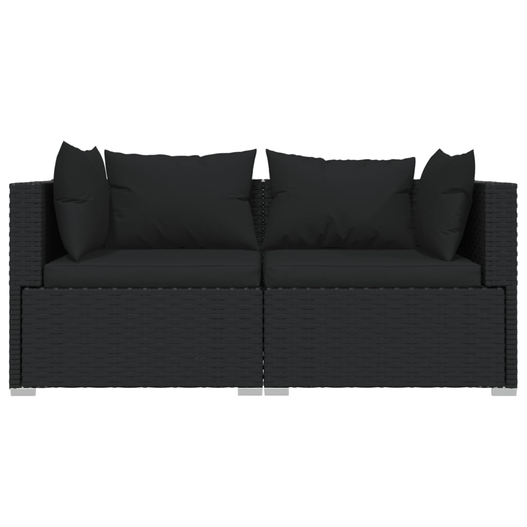 3 Pcs conjunto lounge de jardim c/ almofadões vime PE preto