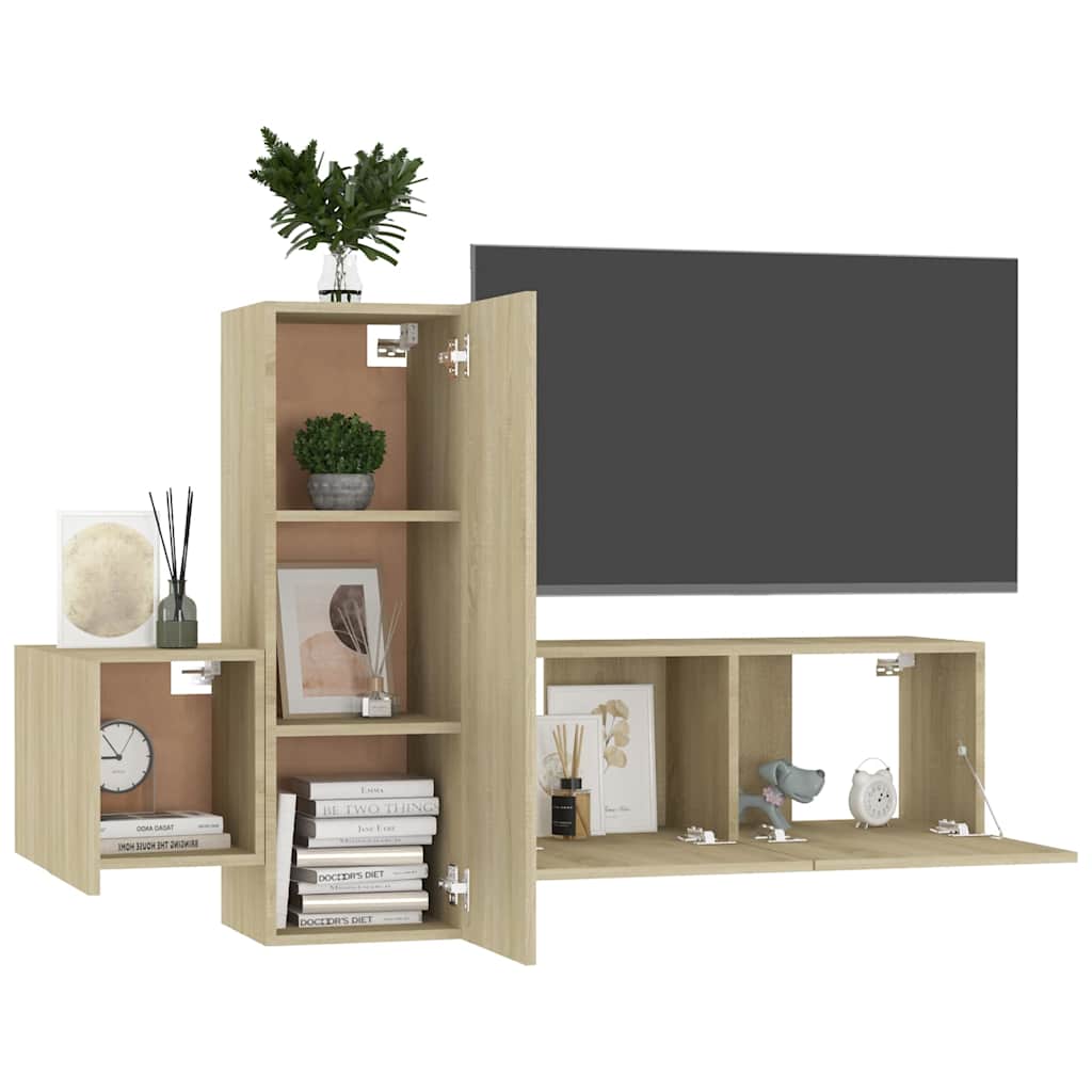 3 Pcs conjunto móveis de TV derivados madeira carvalho sonoma