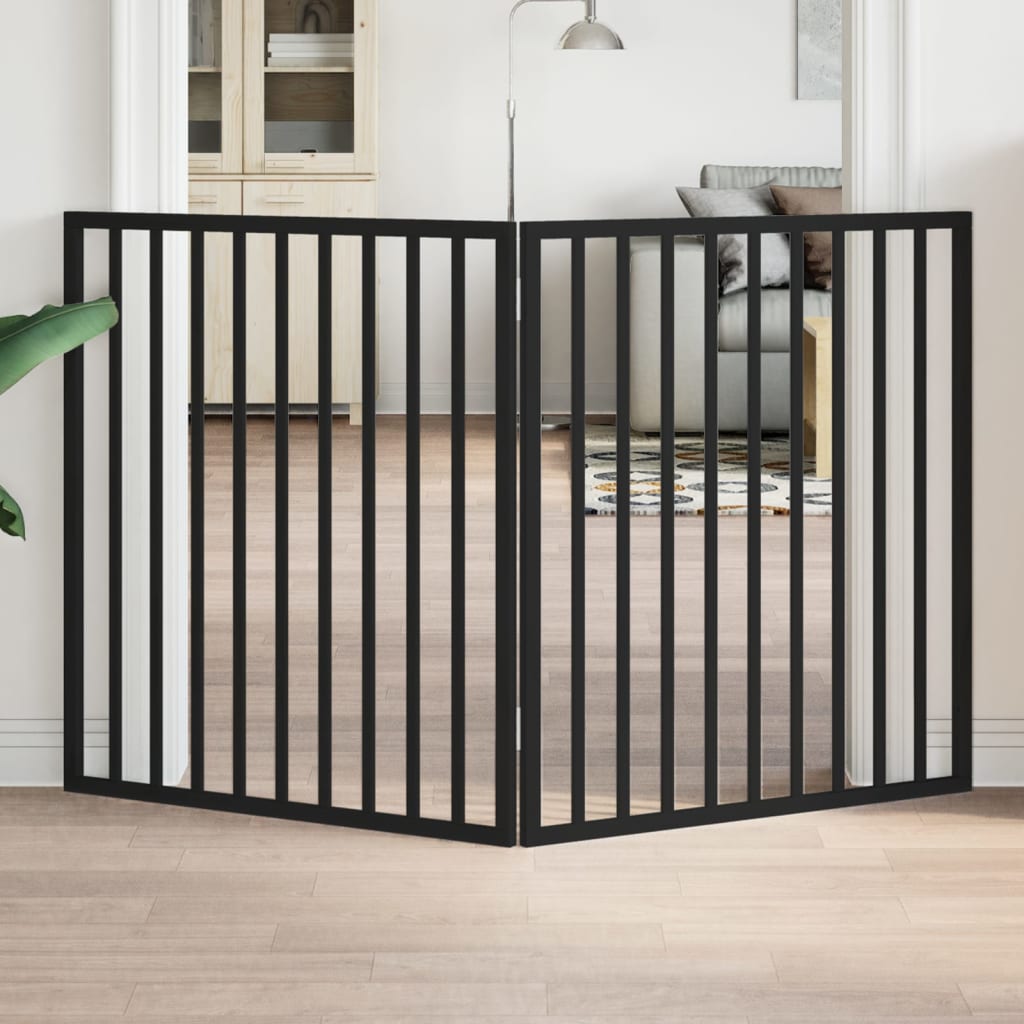 Portão para cães dobrável com 2 painéis, preto, 160 cm, madeira de álamo