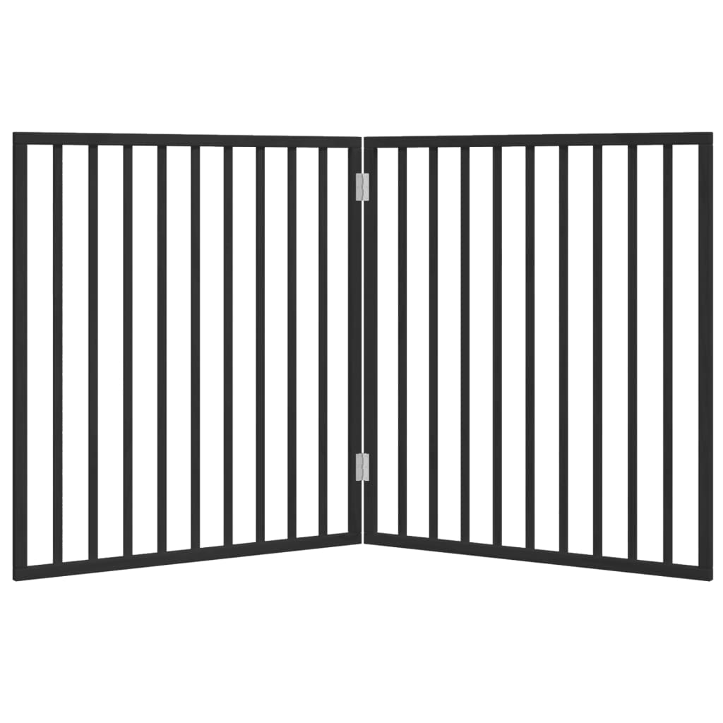 Portão para cães dobrável com 2 painéis, preto, 160 cm, madeira de álamo