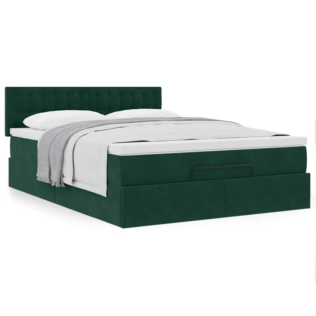Estrutura de cama otomana com colchão 140x190cm verde escuro