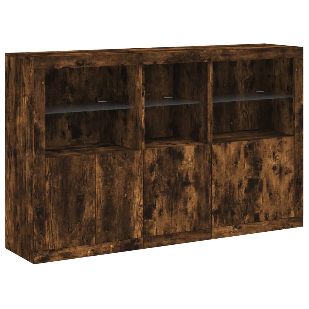 Aparador com luzes LED 162x37x100 cm carvalho fumado