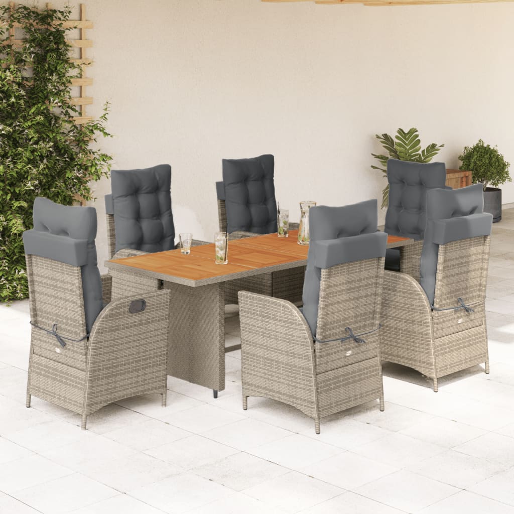 7 Pcs conjunto de jantar p/ jardim c/ almofadões vime PE cinza