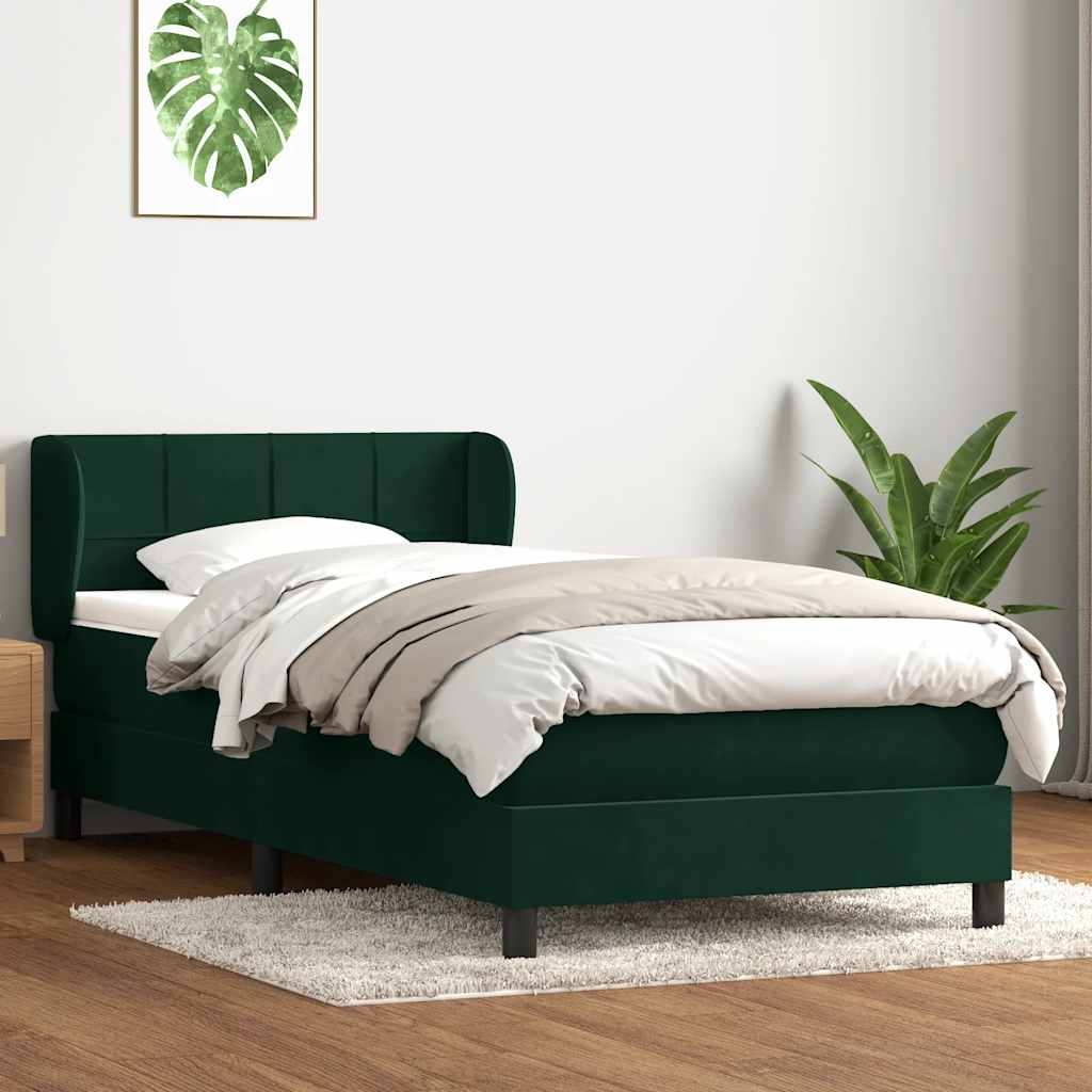 Cama com molas/colchão verde-escuro 80x220 cm veludo