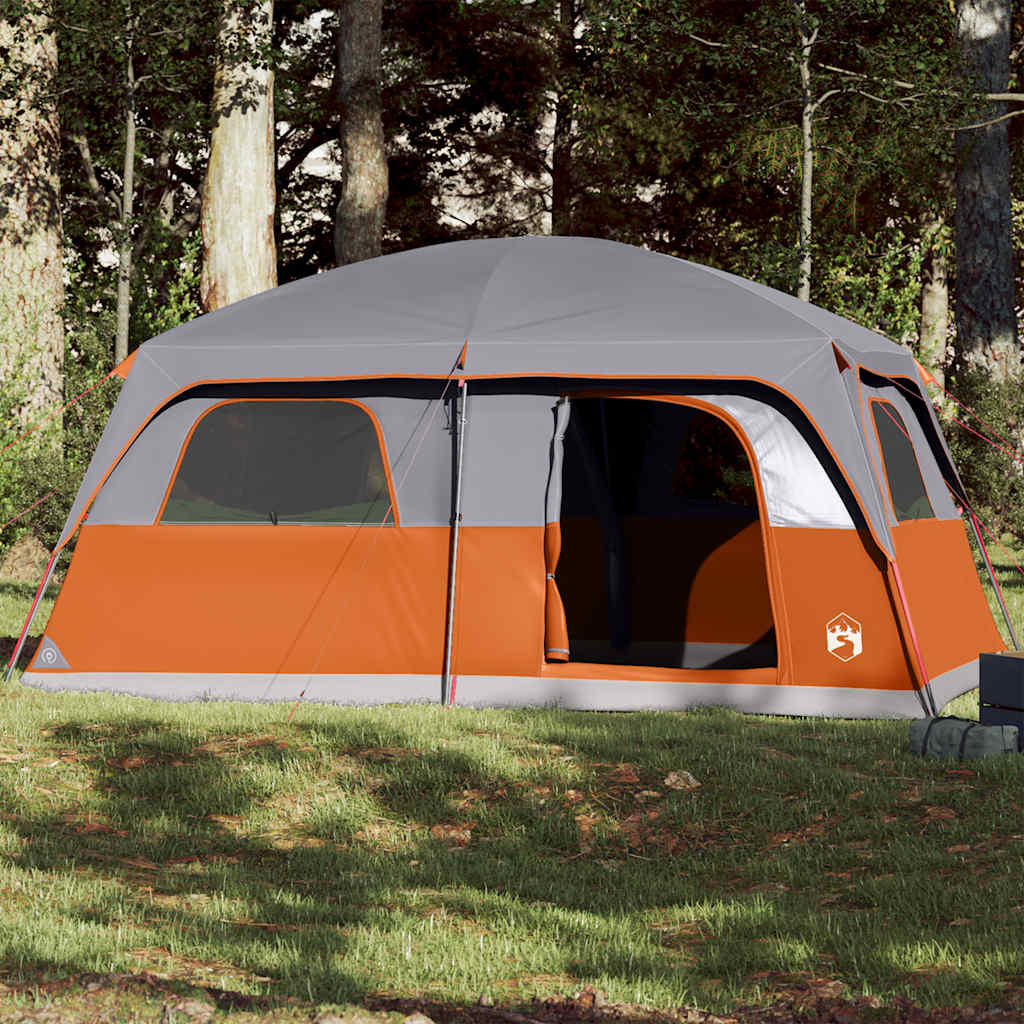 Tenda familiar para 8 pessoas impermeável cinzento e laranja