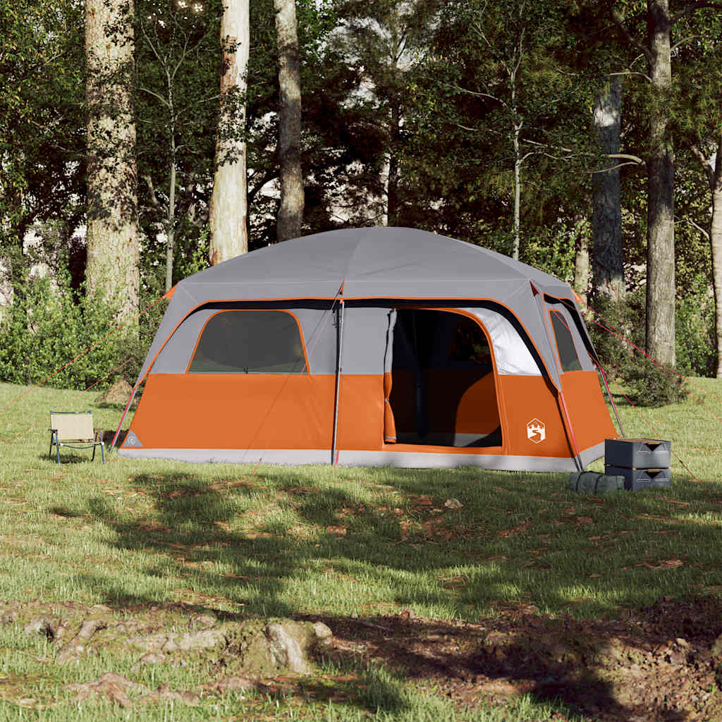 Tenda familiar para 8 pessoas impermeável cinzento e laranja