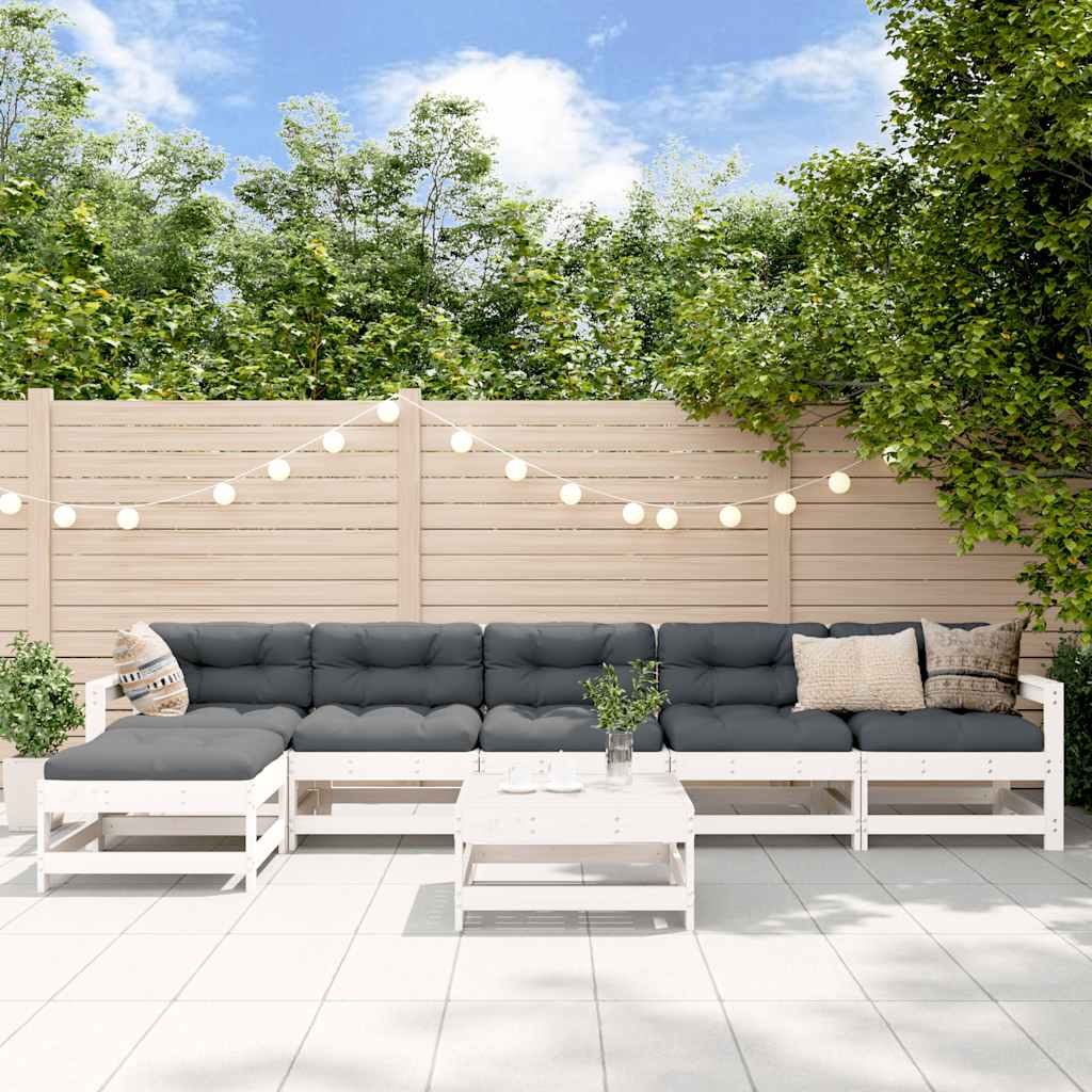 7 Pcs conjunto lounge de jardim pinho maciço branco