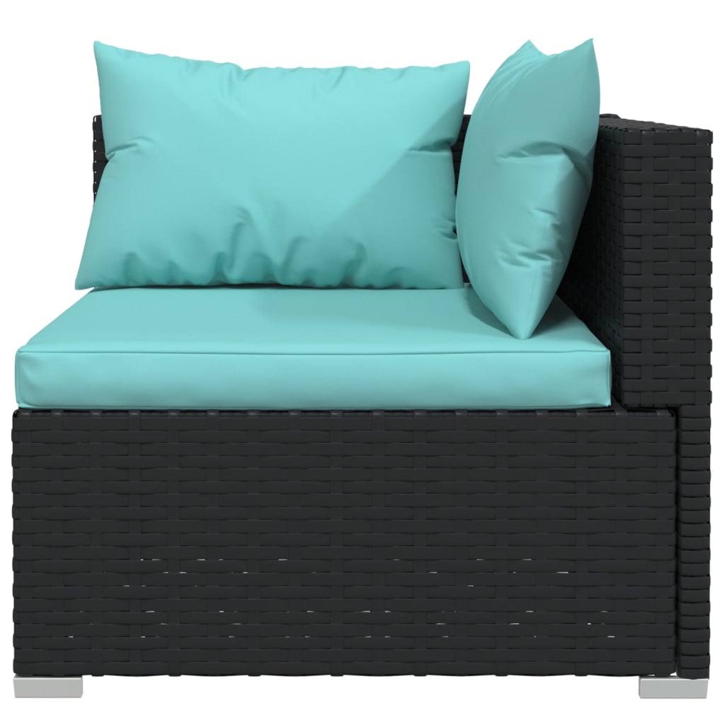 10 Pcs conjunto lounge de jardim c/ almofadões vime PE preto