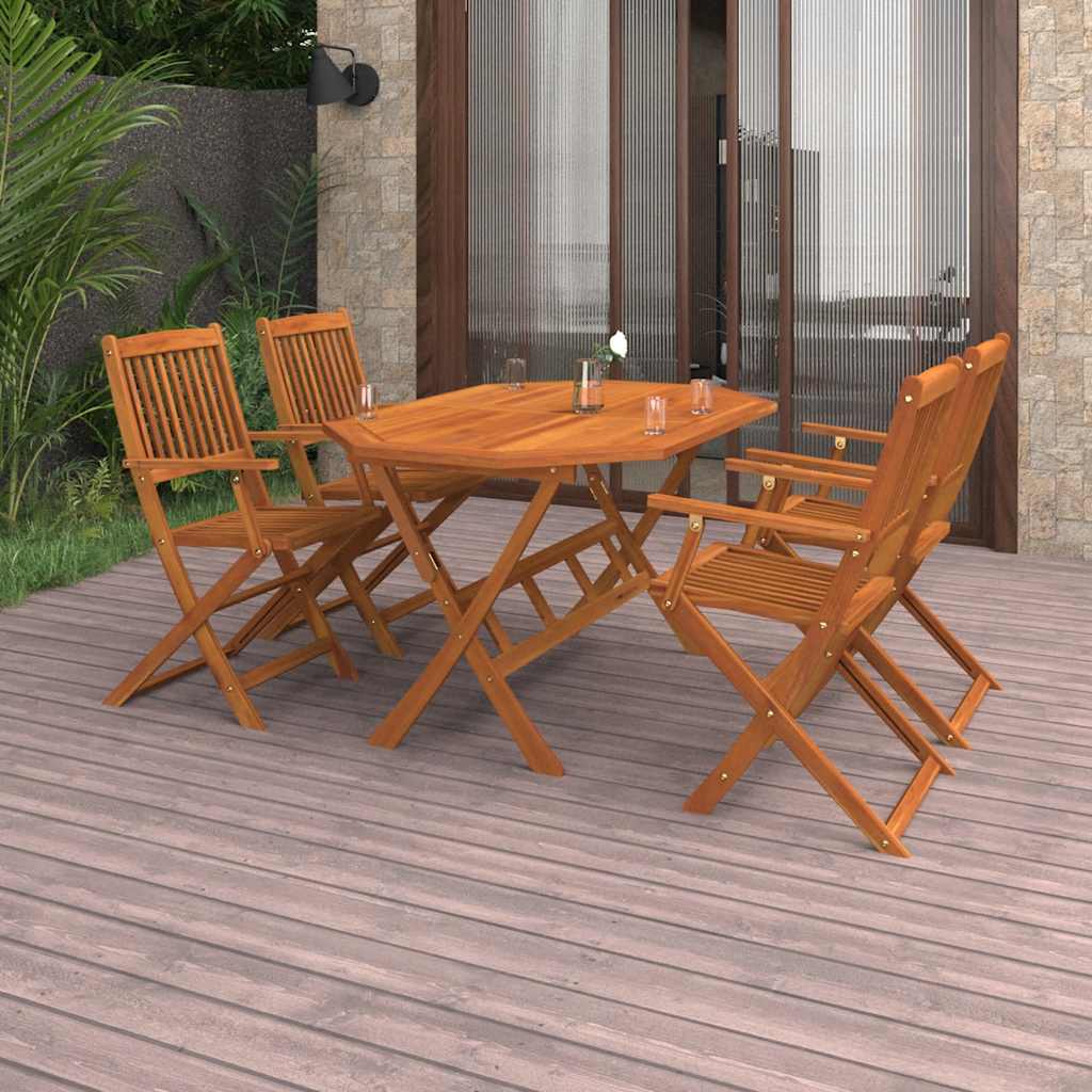 5 Pcs conjunto de jantar para jardim madeira de acácia maciça
