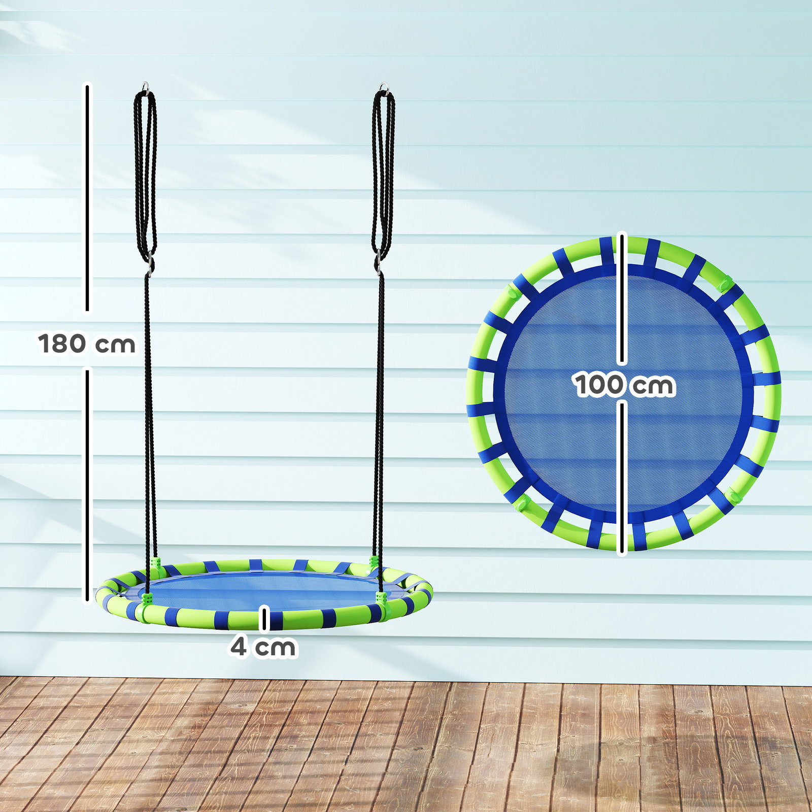 Baloiço para crianças redondo baloiço de jardim infantil ajustável impermeável carga 150kg ø100x180 cm preto e azul