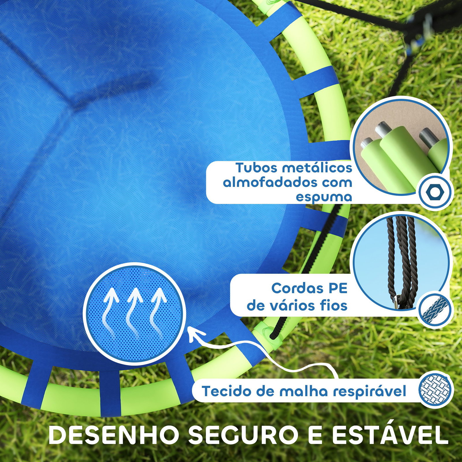 Baloiço para crianças redondo baloiço de jardim infantil ajustável impermeável carga 150kg ø100x180 cm preto e azul