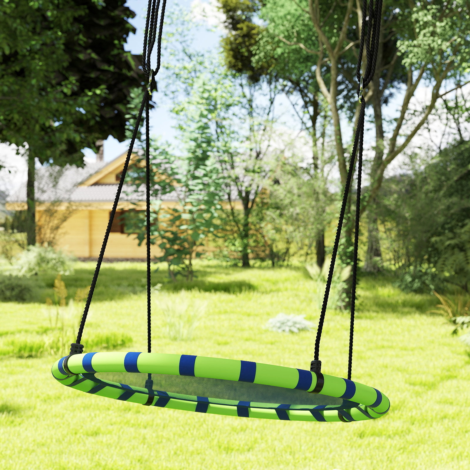Baloiço para crianças redondo baloiço de jardim infantil ajustável impermeável carga 150kg ø100x180 cm preto e azul
