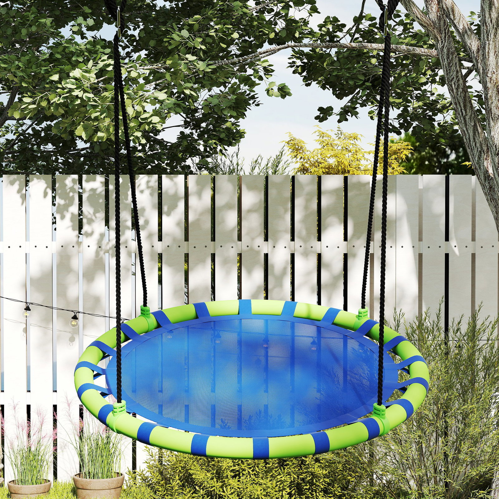 Baloiço para crianças redondo baloiço de jardim infantil ajustável impermeável carga 150kg ø100x180 cm preto e azul